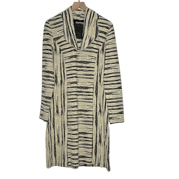 DZHAVAEL COUTURE Black Tan Stripe Detachable Cowl Neck Dress Size L - Picture 3 of 16